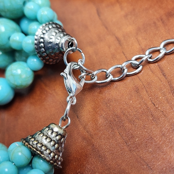 Vintage Chunky Faux Turquoise Beaded Statement Necklace and Pierced Earring Set - Picture 5 of 9